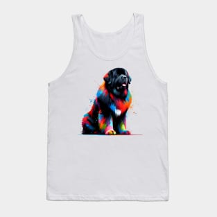 Vibrant Newfoundland Dog in Abstract Splashed Paint Tank Top